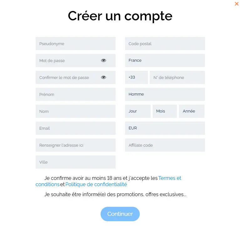 Processus d'inscription JOKER8 CASINO